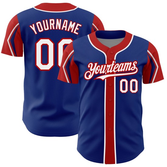 Authentic Baseball Royal Custom 3 Shapes Colors White-Red Arm Jersey