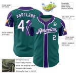 White-Purple Custom Baseball 3 Colors Authentic Arm Shapes Jersey Teal