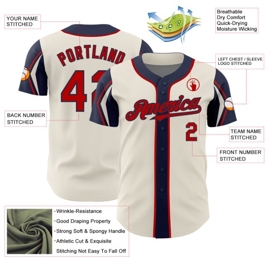 Jersey Red-Navy Colors Cream Authentic Arm Baseball 3 Custom Shapes