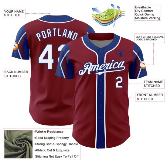 White-Royal Baseball 3 Crimson Arm Custom Authentic Jersey Colors Shapes