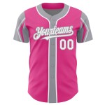 Custom Authentic Colors Jersey Baseball Pink White-Gray Arm Shapes 3
