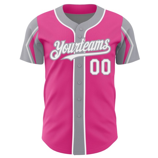 Custom Authentic Colors Jersey Baseball Pink White-Gray Arm Shapes 3