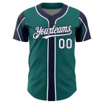 Baseball Shapes Custom Arm Colors White-Navy Teal Authentic Jersey 3