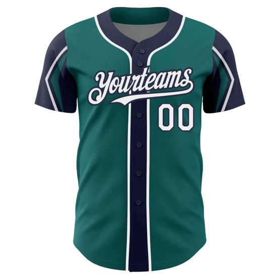 Baseball Shapes Custom Arm Colors White-Navy Teal Authentic Jersey 3