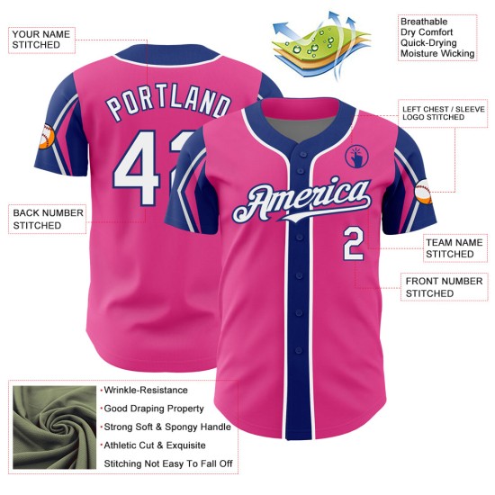 Pink Authentic Jersey Arm Colors Custom 3 Shapes Baseball White-Royal