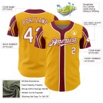 Custom 3 Baseball White-Crimson Shapes Gold Jersey Arm Authentic Colors