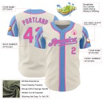 Shapes Pink-Light Custom Cream Authentic Baseball Arm Jersey 3 Blue Colors
