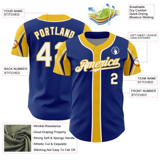 Shapes Baseball Colors Custom 3 Royal Authentic Arm Jersey White-Yellow