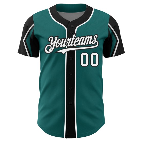 Colors Baseball Arm Shapes Jersey Authentic 3 Custom Teal White-Black