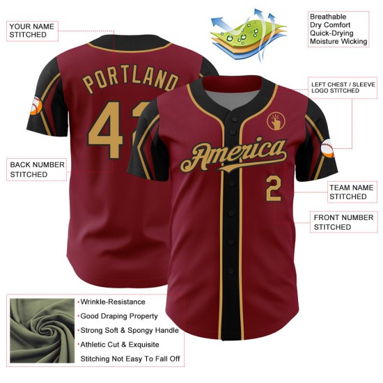 Crimson Baseball Arm Shapes Authentic Custom Colors 3 Gold-Black Old Jersey