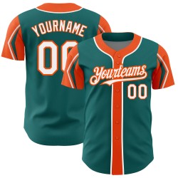Teal Arm Authentic 3 Jersey Baseball Custom Shapes White-Orange Colors