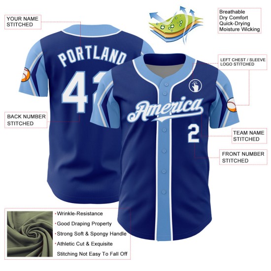 Authentic Blue White-Light 3 Royal Custom Colors Shapes Jersey Baseball Arm