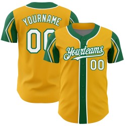 Shapes Green Jersey White-Kelly Arm Gold 3 Colors Authentic Custom Baseball