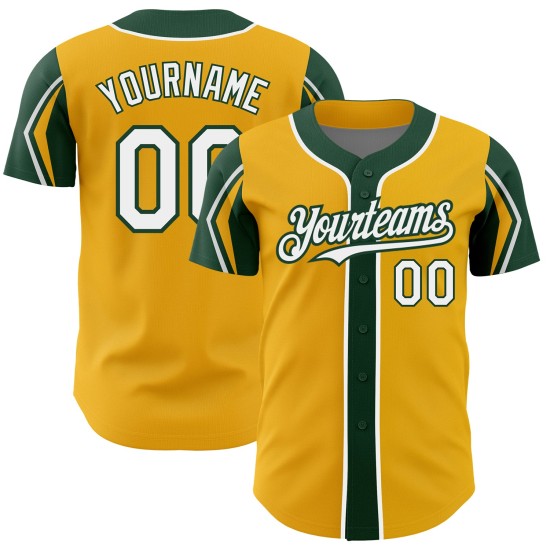 Jersey Authentic Gold Custom Colors Shapes Arm Baseball 3 White-Green