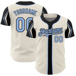 Cream Jersey Custom Light Colors Baseball Blue-Black Shapes 3 Arm Authentic