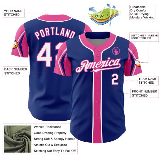 Colors Jersey Custom Shapes Authentic Baseball Royal White-Pink Arm 3
