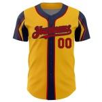 Custom Authentic Shapes Gold Red-Navy Jersey Arm Colors Baseball 3