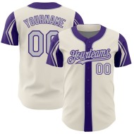 3 Arm Baseball Colors Custom Jersey Cream Authentic Gray-Purple Shapes