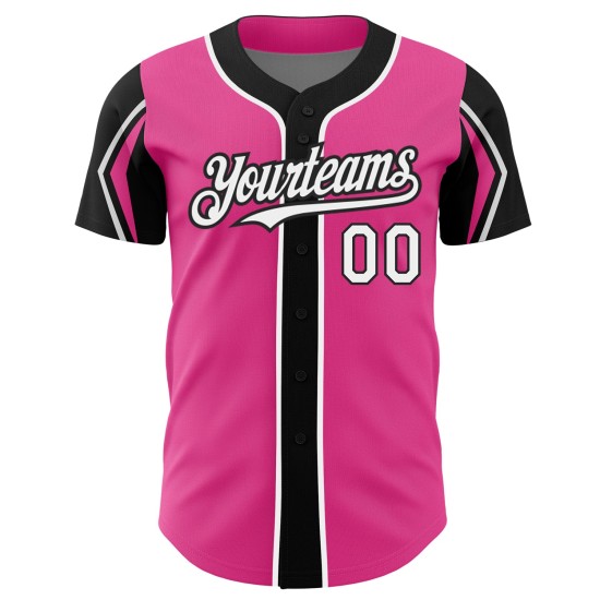 Baseball Arm Authentic Jersey Custom Pink Colors 3 Shapes White-Black