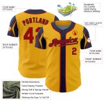 Custom Authentic Shapes Gold Red-Navy Jersey Arm Colors Baseball 3