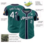 Baseball Shapes Custom Arm Colors White-Navy Teal Authentic Jersey 3