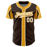Authentic Shapes Custom Jersey 3 Arm Baseball White-Gold Colors Brown