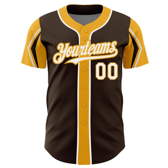 Authentic Shapes Custom Jersey 3 Arm Baseball White-Gold Colors Brown