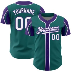 White-Purple Custom Baseball 3 Colors Authentic Arm Shapes Jersey Teal