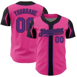 Custom 3 Authentic Arm Colors Shapes Purple-Black Baseball Pink Jersey