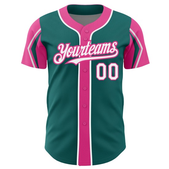 Custom Arm Teal Colors 3 Shapes Jersey White-Pink Authentic Baseball