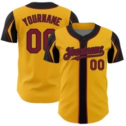 Custom Jersey 3 Gold Arm Authentic Shapes Crimson-Black Colors Baseball