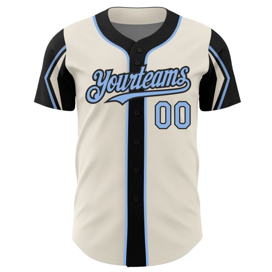 Cream Jersey Custom Light Colors Baseball Blue-Black Shapes 3 Arm Authentic