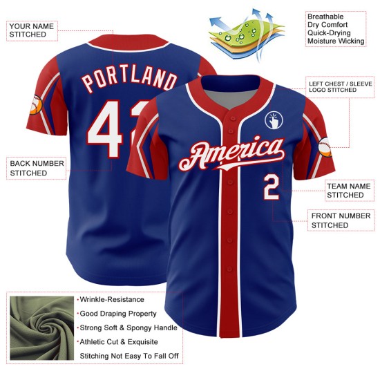 Authentic Baseball Royal Custom 3 Shapes Colors White-Red Arm Jersey