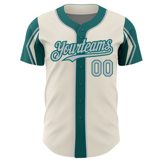 Jersey Colors Cream Authentic Custom Arm Shapes 3 Gray-Teal Baseball