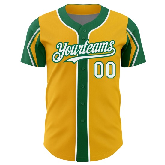 Shapes Green Jersey White-Kelly Arm Gold 3 Colors Authentic Custom Baseball