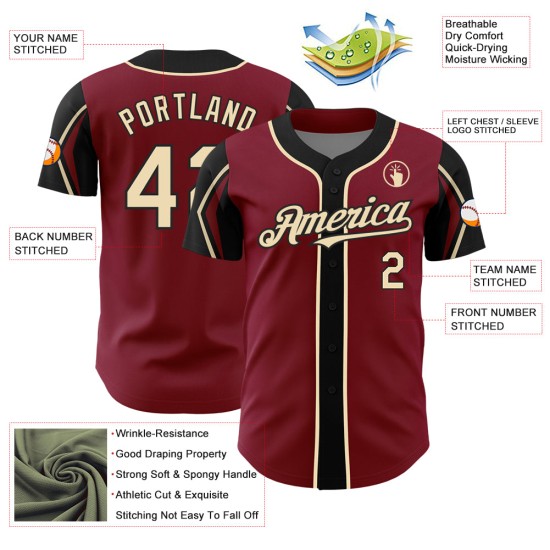 Baseball Crimson Cream-Black Authentic Colors Jersey Shapes Custom City Arm 3