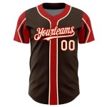 Baseball Cream-Red Arm Custom Authentic Brown Jersey 3 Shapes Colors