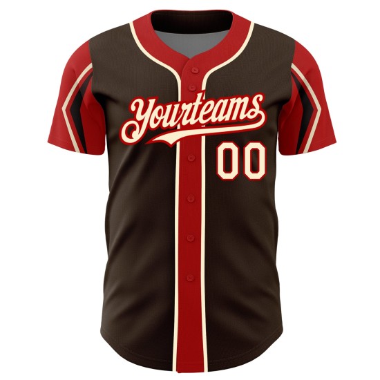 Baseball Cream-Red Arm Custom Authentic Brown Jersey 3 Shapes Colors