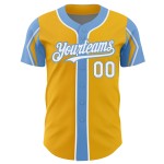 Jersey Baseball Arm White-Light 3 Blue Authentic Custom Colors Gold Shapes