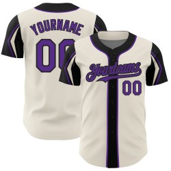 Jersey Authentic Cream Purple-Black Colors Shapes Custom 3 Baseball Arm