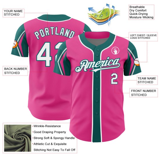 Baseball Pink Shapes 3 White-Teal Arm Custom Colors Authentic Jersey Baseball Pink Shapes 3 White-Teal Arm Custom Colors Authentic Jersey