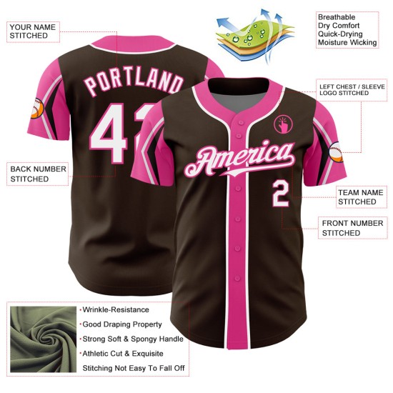 Jersey Custom Colors Authentic 3 Shapes Arm Brown Baseball White-Pink