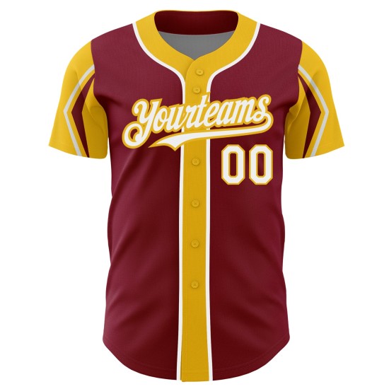 Crimson Baseball 3 Arm Shapes White-Yellow Jersey Authentic Colors Custom