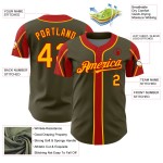 Colors Salute Olive Shapes Authentic Custom Jersey Baseball Service To 3 Arm Gold-Red