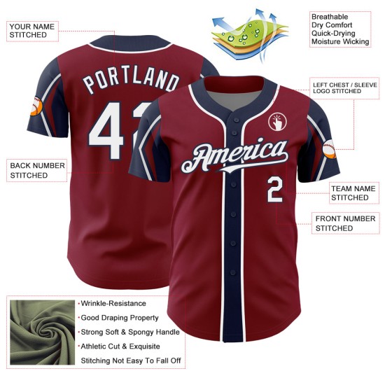 White-Navy Jersey Crimson Shapes Colors 3 Arm Baseball Authentic Custom