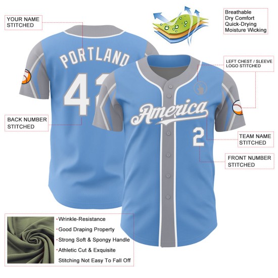 Authentic Baseball Colors Shapes Arm Light 3 Custom White-Gray Jersey Blue