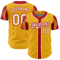 Authentic Baseball 3 Gold Colors Arm White-Red Jersey Shapes Custom