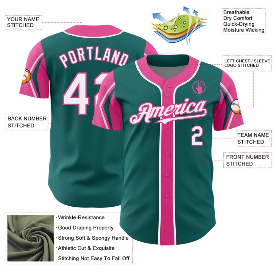 Custom Arm Teal Colors 3 Shapes Jersey White-Pink Authentic Baseball