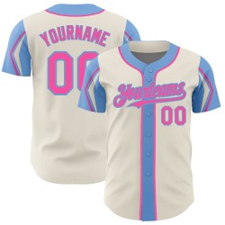 Shapes Pink-Light Custom Cream Authentic Baseball Arm Jersey 3 Blue Colors
