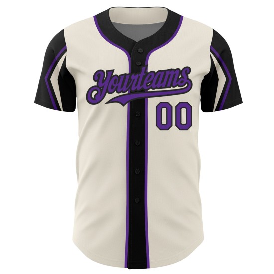 Jersey Authentic Cream Purple-Black Colors Shapes Custom 3 Baseball Arm